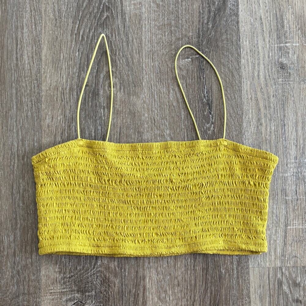 Maeve by Anthropologie Smocked Crop Tank Top Yellow Green - Size: Small